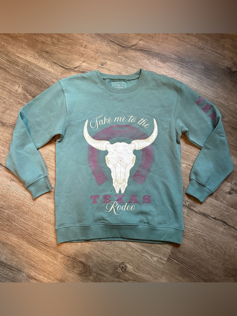 Love For Humanity Teal 'Take Me to the Texas Rodeo' Graphic Sweatshirt NWOT